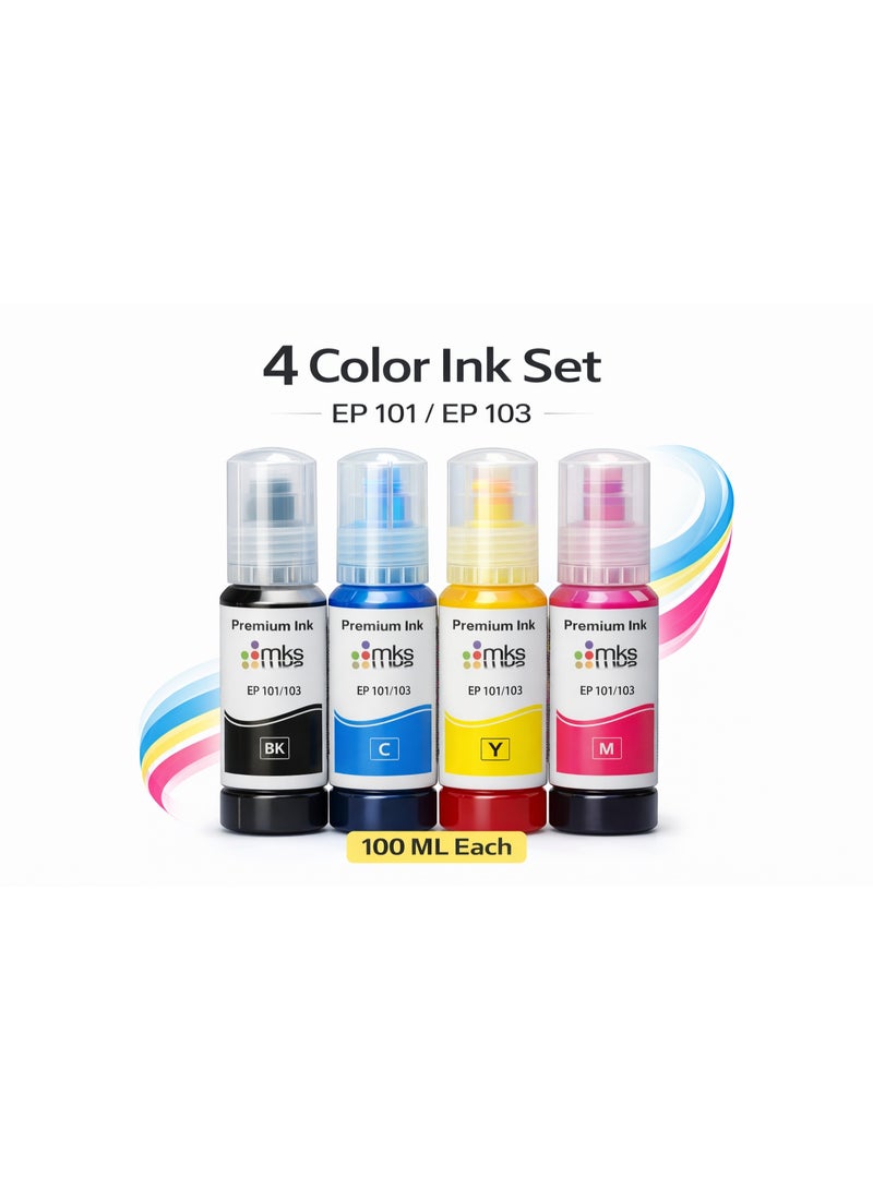 أم كيه إس حبر طابعة  103 اسود , اصفر , ازرق , ارجواني (4x100ml)  متوافق مع طابعات ابسون ايكو تانك - Image 3